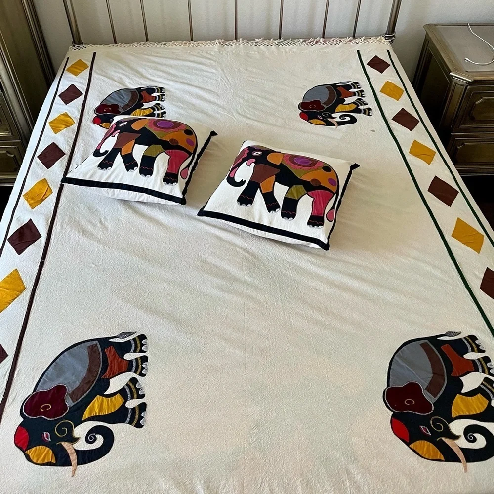 Elephant Print Bedspread with Matching Pillow Covers